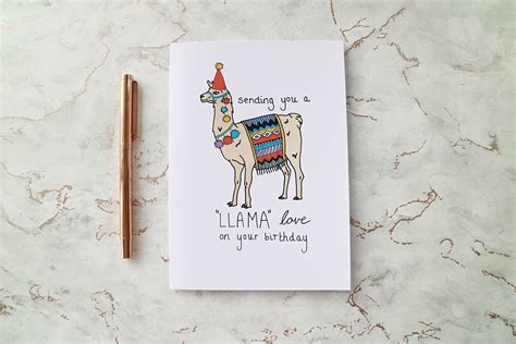 Happy Birthday Llama Pun Llama Love Lot Of Love Etsy