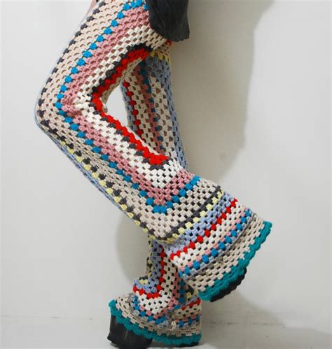 Crochet Granny Square Pants Flares Bells Rainbow 70s Vintage Etsy