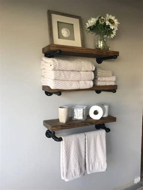 For detailed materials and cut list. Rustic Floating Shelves w/Towel Bar (Set of 3) 8" Deep ...