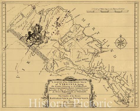 Historic 1747 Map A Survey Of The Northern Neck Of Virginia Bounded