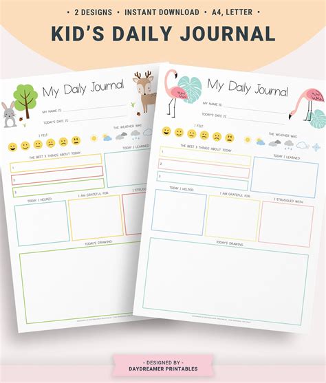 Kids Daily Journal Printable Journal For Kids Diary For Etsy Singapore