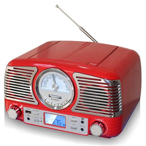 Retro Red Radio With Cd Player Bluetooth Am Fm