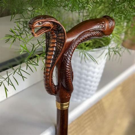 Wooden Cane Walking Stick Cobra Snake Wood Carved Walking Etsy