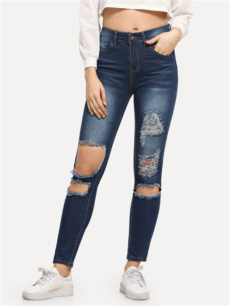 Ripped Faded Wash Jeans Washed Jeans Women Jeans Jeans