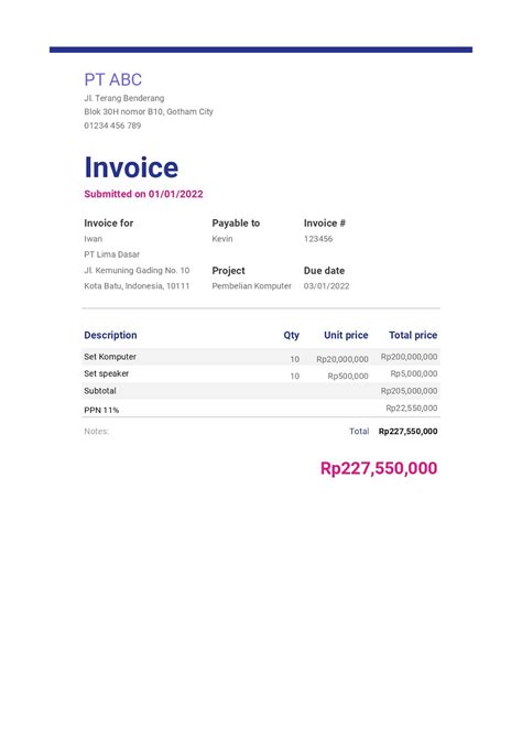 Ini Contoh Invoice Pembayaran Untuk Transaksi Bisnis OnlinePajak