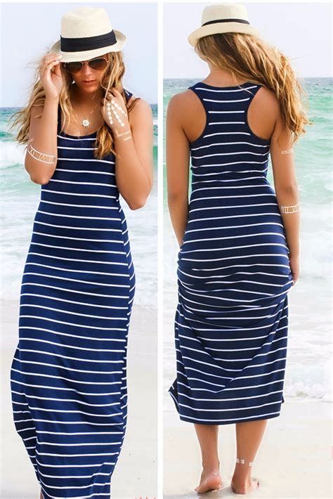 Casual Stripe Summer Long Beach Dress For The Modern Fashionista