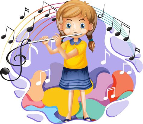 A Girl Playing Flute And Music Melody Symbols 7701377 Vector Art At