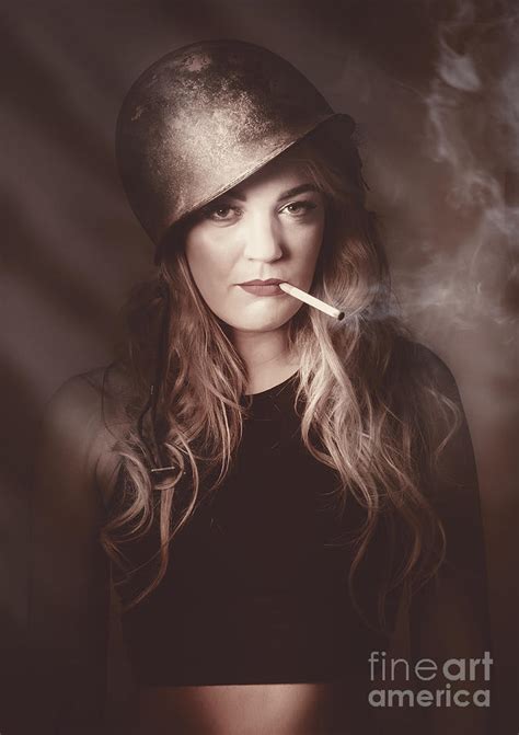 Beautiful Blond Army Pinup Girl Smoking Cigarette Photograph By Jorgo
