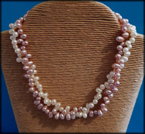 Classic Pink And White Freshwater Pearl Double Strand Beaded Necklace 16 Tiny Pearl