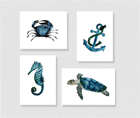 Nautical Print Set Sea Life Art Prints Nautical Wall Art Etsy