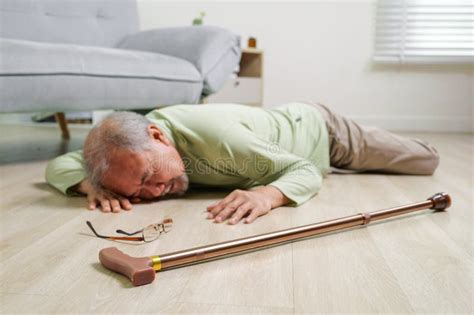 Elderly People Accident Slip And Fall Accident Of Senior Slip And Fall To Floor Stock Image