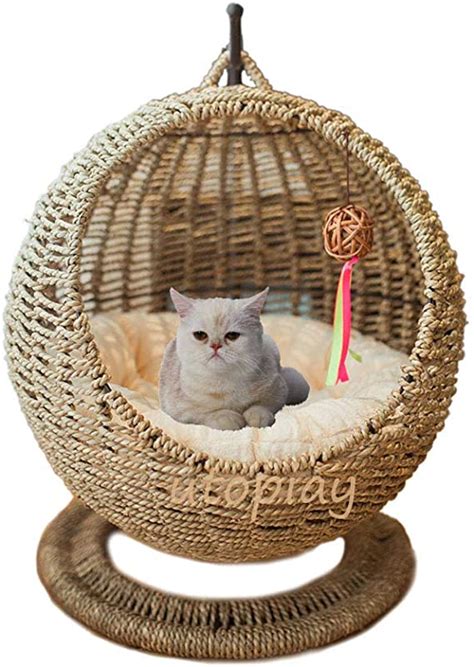 Utopiay Handmade Cat Bed Seagrass Woven Cat House Creative Cat
