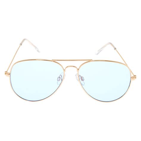 blue tinted gold tone aviator sunglasses claire s us