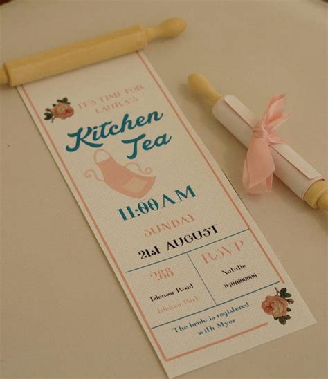 Kitchen Tea Invitation Rolling Pin Bridal Shower Invite Kitchen Tea