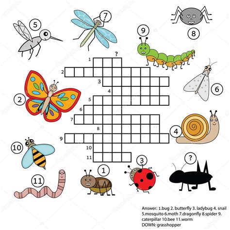 Juego De Crucigrama Educativo Niños Con Respuesta Tema De Insectos