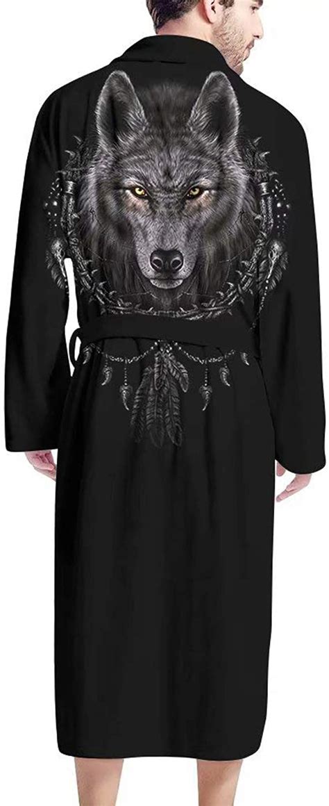 Afpanqz Tribal Wolf Bathrobes For Mens Shawl Collar Classic Pajama With
