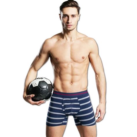 2017 Male Striped Underwear Sexy Long Boxer Shorts Cotton Body Spendex Mens Boxer Shorts Long