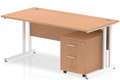 Oak Straight Cantilever Desk With Lockable Mobile Pedestal Norton