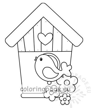 Bluebirds are so beautiful and sweet. Wooden Birdhouse With Bird Vector Illustration - Coloring Page