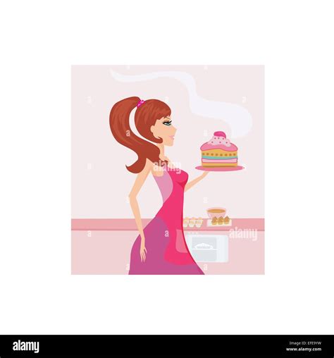 Housewife Cooking Cake In The Kitchen Stock Vector Image And Art Alamy