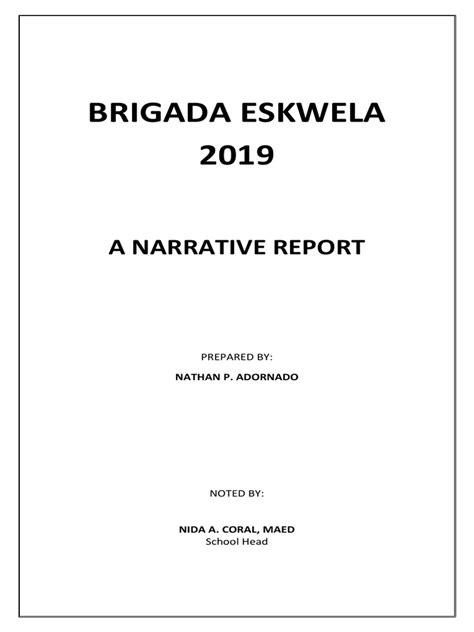 Brigada Eskwela 2019 A Narrative Report Pdf