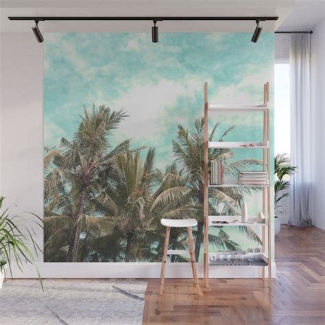 Buy Wild And Free Vintage Palm Trees Kaki And Turquoise Wall Mural
