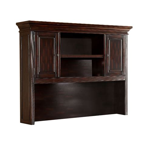 Wooden Desk Hutch With 2 Door Cabinets And Open Compartment Cherry