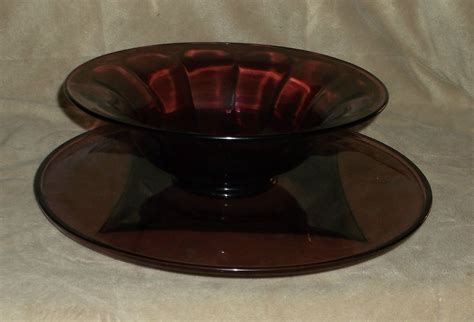 Amethyst Purple Glass Bowl W Platter 9 Across Bowl 12 Across Platter Ribbed Purple Glass
