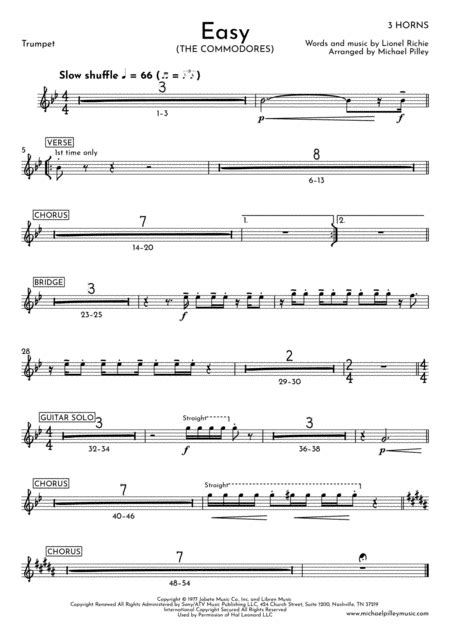 Easy The Commodores 3 Horns Free Music Sheet