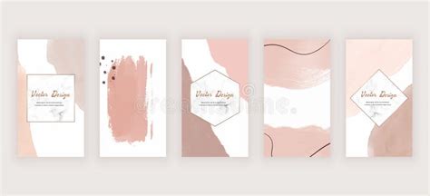 Watercolor Social Media Stories Banners With Nude Abstract Freehand