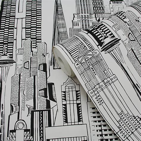 Yopo Black And White Cityscape Textured Wallpaper Diy At Bandq