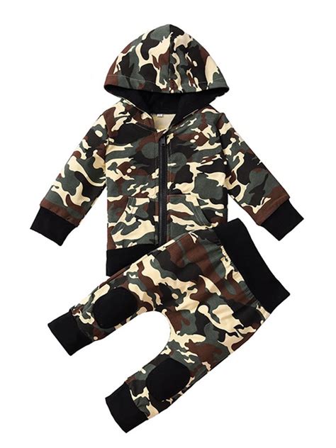 Wholesale 2 Pieces Baby Boy Camo Set Hooded Jacket With
