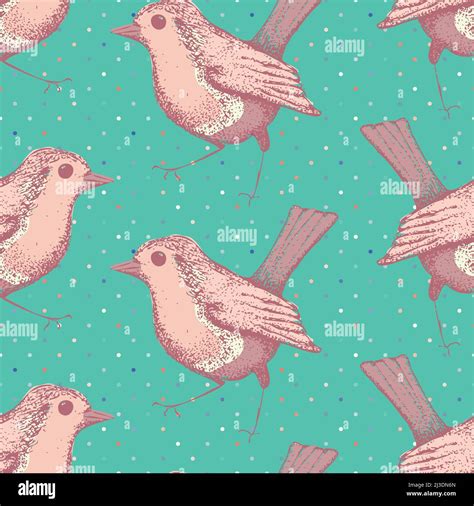Robin Redbreast Vintage Vector Seamless Pattern Background Pink And