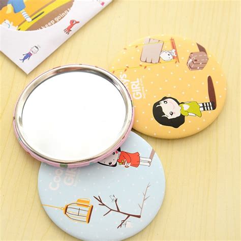 Portable Size Lovely Cartoon Design Makeup Mirror Compact Round Shape