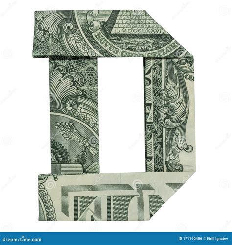 Money Origami Letter D Character Folded With Real One Dollar Bill