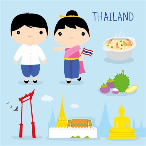 Premium Vector Thailand Tradition Asia Mascot Boy Girl Cartoon Vector