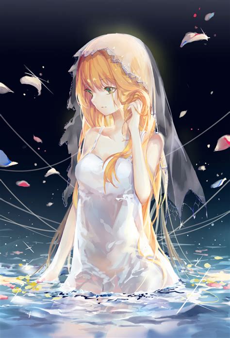 Safebooru Blonde Hair Bridal Veil Collarbone Dress Fatestay Night Fate Series Green Eyes