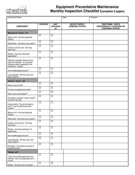 Printable Equipment Inspection Checklist Template
