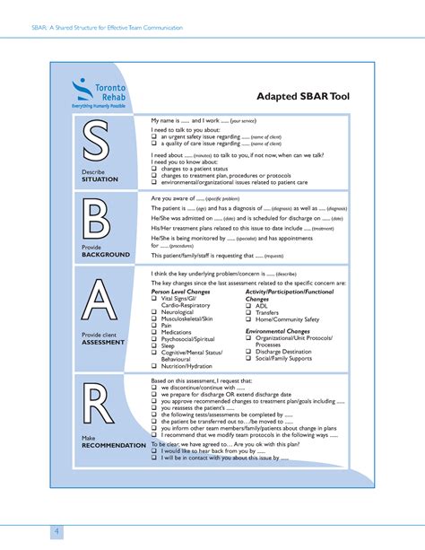 Sbar Toolkit Document 4 Sbar A Shared Structure For Effective Team