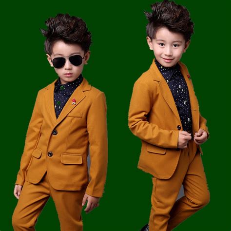 High Quality New Kids 2pcs Yellow Formal Wedding Suit For Boys Children