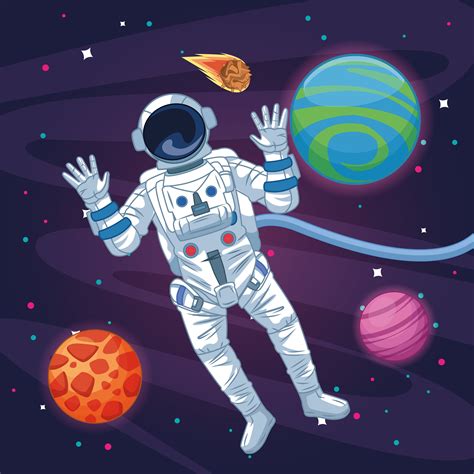 Astronaut In The Galaxy Cartoon 655082 Vector Art At Vecteezy