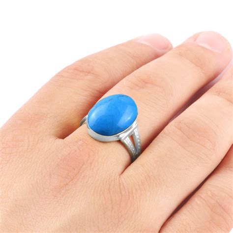 Mens Ring Turquoise In 925 Sterling Silver Natural Blue Stone Ring