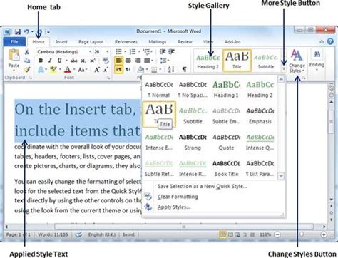 Quick Styles In Word 2010