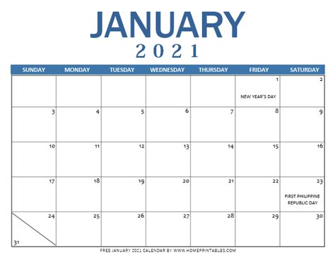 Calendar 2021 Printable With Holidays Philippines
