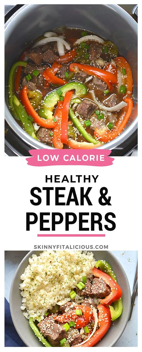 Peppers (bell peppers, specifically) and strips of steak (often sirloin, flank, or round). Instant Pot Healthy Steak & Peppers {GF, Low Calorie ...