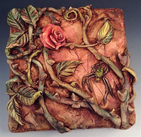 Rose And Spider Relief Sculpture On Ceramic Tile Description From Uk