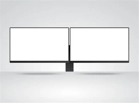 Three Panels Of Computer Monitors Mockup With White Blank Screen Stock