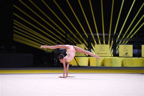 Gymnast Girl Perform At Rhythmic Gymnastics Competition Editorial Image