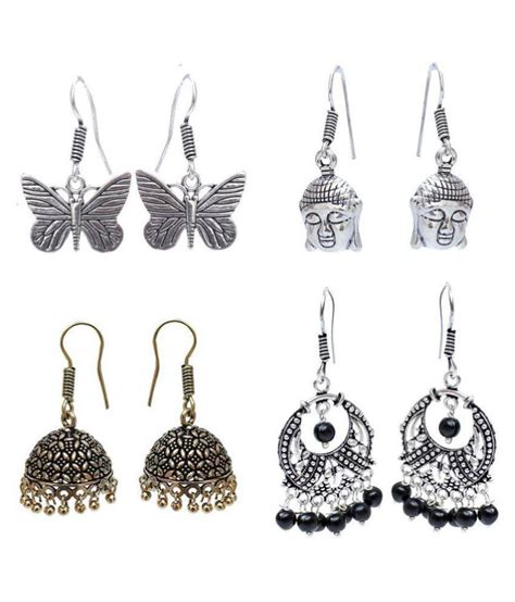 Black Metal Golden And Silver Oxidised Jhumki Earring Combo Set Pair Of 4 Buy Black Metal Golden