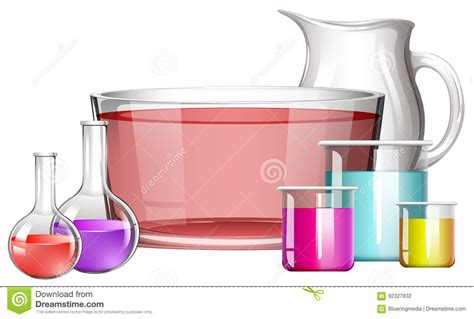 Different Science Beakers With Liquid Stock Vector Illustration Of
